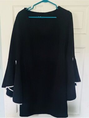 Lulu's Black Shift Dress with White-Trim Bell Sleeves